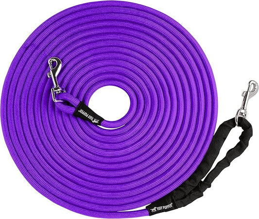 Tuff Pupper Heavy Duty 30 Foot Long Rope Leash for Dogs | Dog Recall Training Lead | High Visibility Strong Climbing Rope Leash | Hand or Waist Worn | Stainless Steel 360° Clips for Tangle Free Use