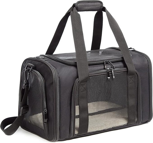 Cat Carrier Dog Carrier Pet Carrier Cat Bags for Small Medium Cats Dogs Puppies of 15 Lbs,of Airline Approved Small Dog Bag Soft Sided,Collapsible Travel Puppy Carrier(Large, Black)