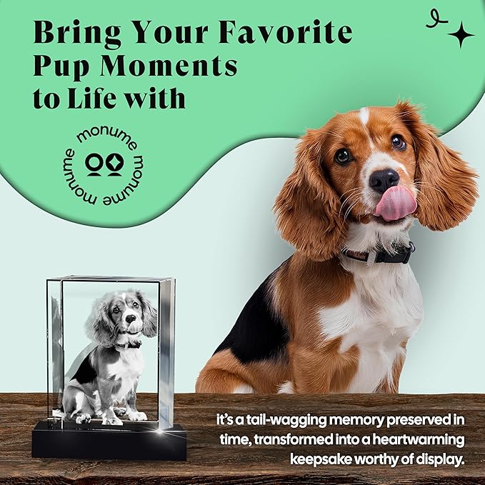 Monume 3D Landscape Pet Memorial Frame (2"x3.2") – Laser Engraved 3D Crystal Photo Made from Clear-Cut Crystal Glass – Custom Dog Memorial Gifts for Remembrance Keepsake of Dog or Cat