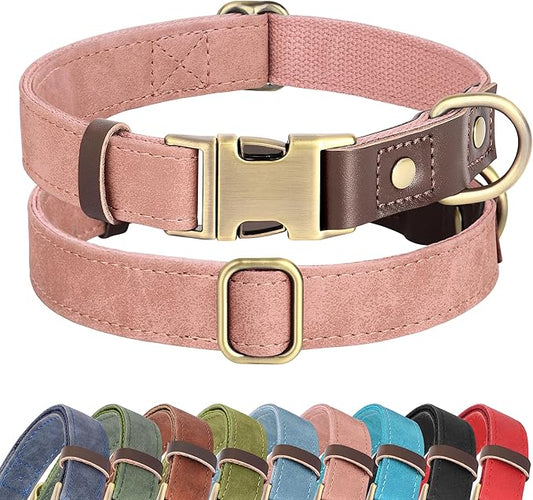 Didog Soft PU Leather Dog Collars for Medium Dogs,Classic Adjustable Dog Collars with Quick Release Metal Buckle,Easy Clean and Comfortable with Nylon Lining,Pink,M Neck 14-19"
