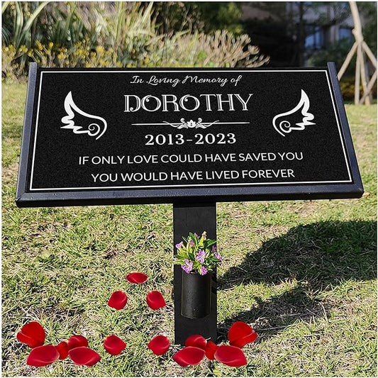 Dogs Headstones,Pet Headstones for Dogs Personalized,Black Granite Memorial Garden Stone Customized Gravestone Markers, Cat、Dog Gravestone Markers Gifts (Pet Headstone, 16 * 8inch(40-20cm))
