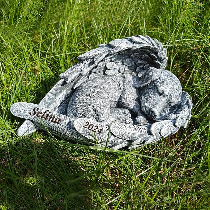 Personalized Angel Wings Dog Memorial Stone,Custom Outdoor Tombstone to Commemorate Our Lost Fur Baby,Dog Memorial Statue Engraved with Pet Name,Pet Dog Headstone Memorial Gift Garden Stone