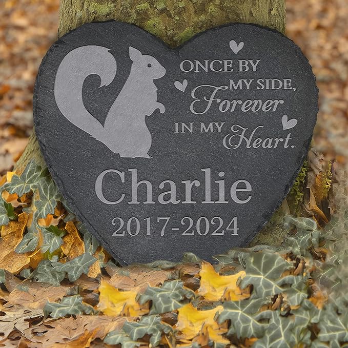 Personalized Pet Memorial, Squirrel Memorial Stone, Squirrel Tombstone, Squirrel Grave Marker, Squirrel Memorial Gifts, Squirrel Loss - Heart-Shaped