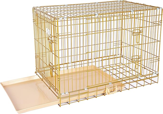 HOMEY PET 36" Gold Folding Dog Crate, Dog Cage for Medium Breed Dog Kennels with Pull Out Tray (No Floor Grid)