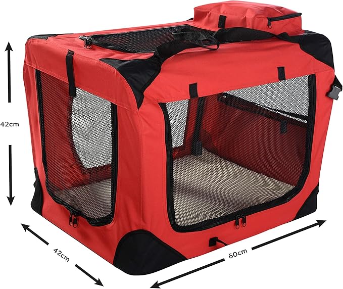 MOOL Lightweight Fabric Pet Carrier Crate with Reversible Mat and Removable Bag, Red