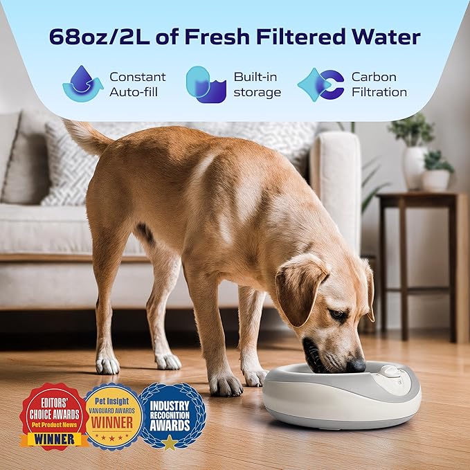 Premium Filtered Portable Dog Autofill Pet Water Dispenser [Upgraded 2026], 2L / 68oz, Noise-Free No Spill Water Bowl for Dogs, No Power Needed, Ideal for Medium & Large Pets