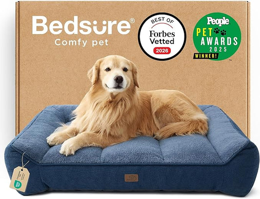 Bedsure SupportMax™ XL Plus Orthopedic Dog Beds Large Sized Dog - As Seen on TV Extra Thick Supportive Dogs Couch with Waterproof Washable Cover, Jumbo Pet Sofa with Soft Sherpa, Blue, 48"