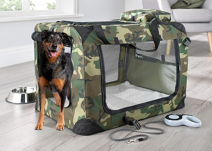 MOOL Lightweight Fabric Pet Carrier for Cats, Dogs and More with Fleece Mat and Food Bag, Camouflage