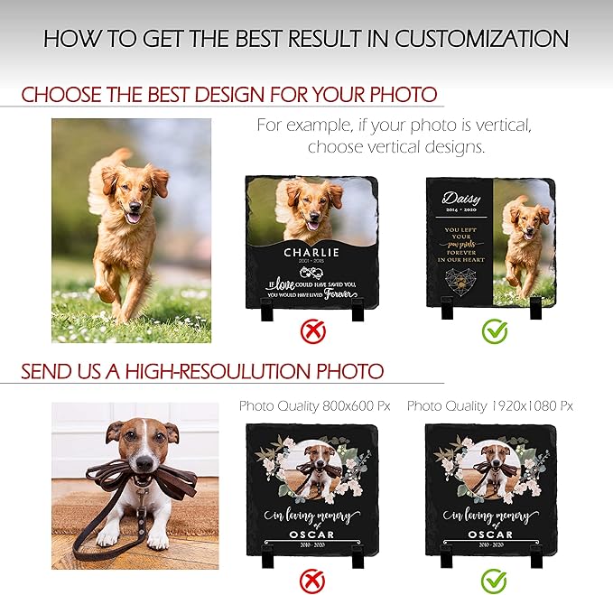 Pet Memorial Stone with Photo - 12"x12" - 6 Designs - Pet Grave Marker - Pet Headstone | Dog Memorial Stone - Garden Memorial Stones - Personalized Memorial | Waterproof - Outdoor & Indoor #6