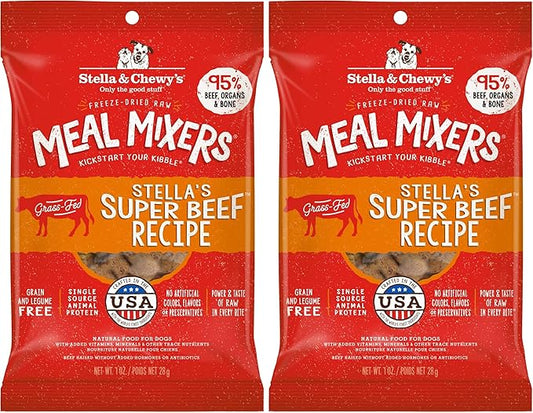 Stella & Chewy's Freeze-Dried Raw Beef Meal Mixers- Dog Food Topper and Mixer - Made with 95% Grass-Fed Beef,Organs & Bone - Perfect for Picky Eaters - Grain-Free - 1 oz,(Pack of 2)
