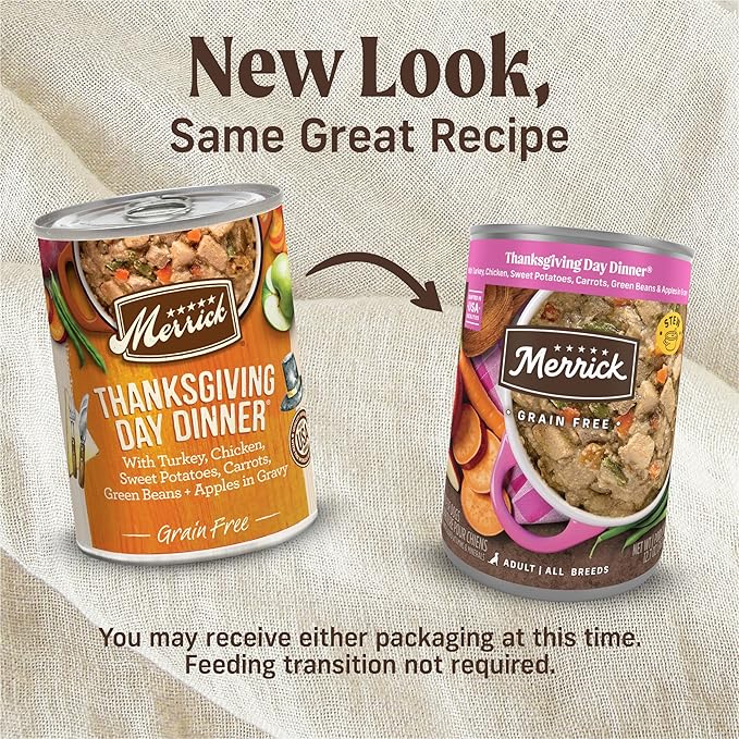 Merrick Grain Free Wet Dog Food, Premium Gluten Free Canned Adult Dog Food, Thanksgiving Day Dinner - (Pack of 12) 12.7 oz. Cans
