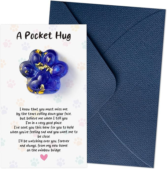 Loss of Pet Sympathy Gift - Glitter Blue Mini Paw Pocket Hug Toy with Memorial Card Envelope Remembrance Bereavement Gift for Loss of Dog Cat Sympathy Favor Pet Lovers Stress Relief Toy