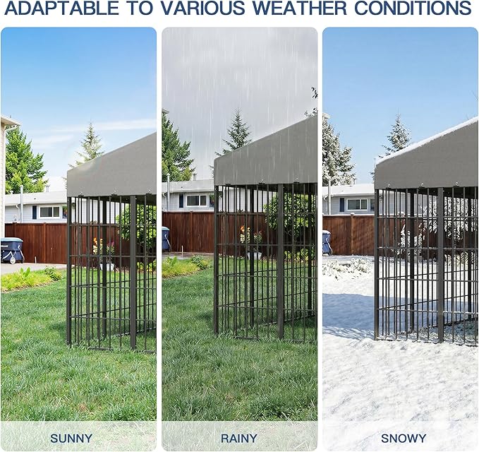 Kullavik 10x10x6 FT Large Outdoor Dog Kennel,Anti-Rust Galvanized Steel Dog Pen with Feeding Door & Double Locks,Heavy Duty Dog Enclosure Fence with UV-Resistant Waterproof Cover for Outside