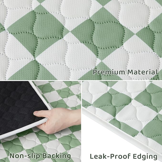 Ralxion 2 Pack Sage Green Checkered Washable Pee Pads for Dogs, Checkered Reusable Dog Pee Pads, for Puppy Playpen, Crate, Whelping Box, Potty Training, Cute Aesthetic Absorbency, Leak-Proof Non-Slip