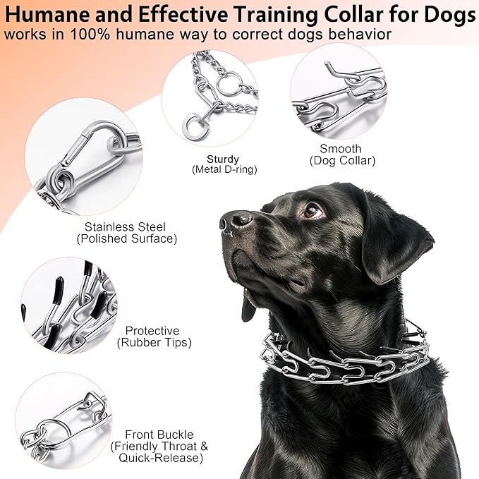 Stainless Steel Dog Training Collar, Quick Release Buckle, Adjustable Collar for Large Medium Small Dogs (Silver, XL Neck Girth 14.5"-21.5")