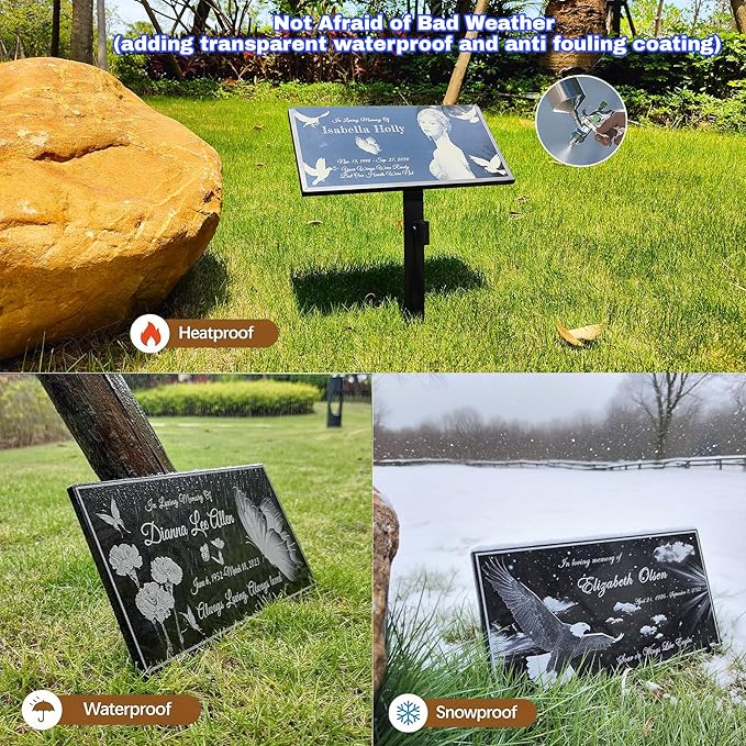 Personalized Memorial Stone, Butterfly Memorial Plaque, Headstone for Graves, Grave Markers for Cemetery for Humens, Tombstone Grave Outdoors, Black Granite Headstone, Grave Decorations for Cemetery