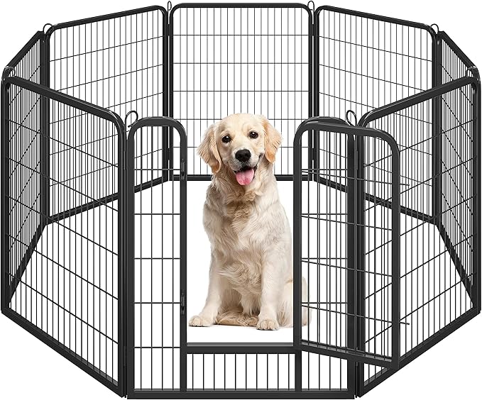 Yaheetech Wide Panel Dog Playpen, 8 Panels 40 inch High Pet Pen with Gate, Portable Indoor Outdoor Fence for Medium/Large Breed Dogs
