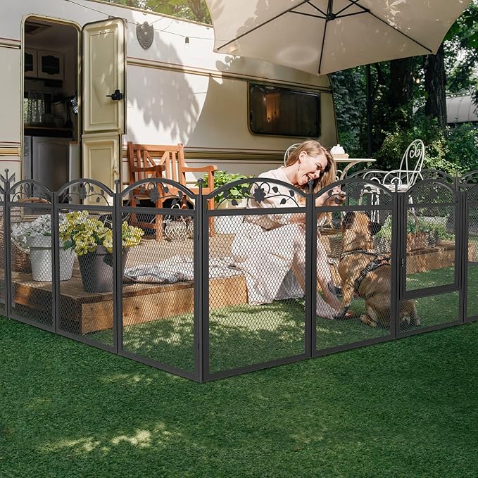 BingoPaw Dog Playpen Indoor: 8 Panels 32” Tall Metal Pet Pen Puppy Whelping Box with Waterproof Bottom - Outdoor Doggy Run Fence with Door for Small Medium Large Dogs
