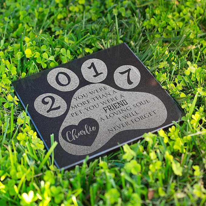 Personalized Granite Pet Memorial Stone A Loving Soul Customized Tombstone - Loss of Pet Gift- Indoor Outdoor Dog or Cat for Garden Backyard 6" x 6" #9