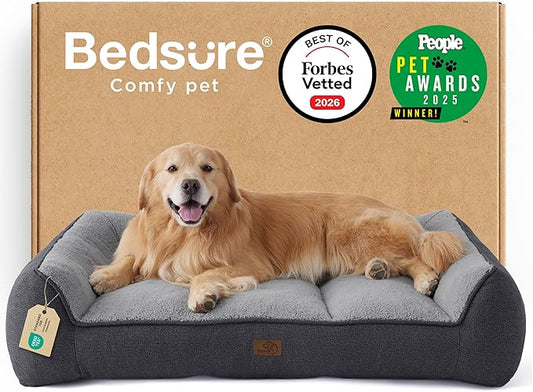 Bedsure SupportMax™ XL Plus Orthopedic Dog Beds Large Sized Dog - As Seen on TV Extra Thick Supportive Dogs Couch with Waterproof Washable Cover, Jumbo Pet Sofa with Soft Sherpa, Grey, 48"