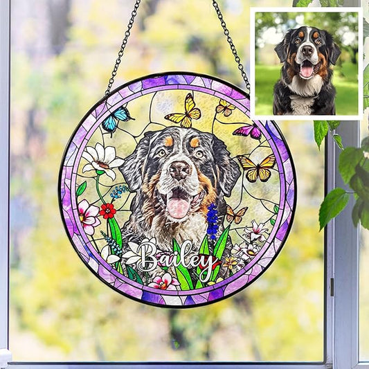LOVELYPOD Custom Dog Stain Glass Sun Catcher, Pet Portrait Hanging Gifts, Loss of Dog Memorial, Sympathy Gift, Pet Remembrance Gifts for Dogs Mom, Pet Ornament