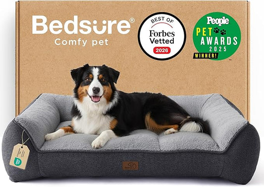 Bedsure SupportMax™ XL Pro Orthopedic Dog Beds Large Sized Dog - As Seen on TV Extra Thick Supportive Dogs Couch with Waterproof Washable Cover, Extra Large Comfort Pet Sofa with Sherpa, Grey, 45"