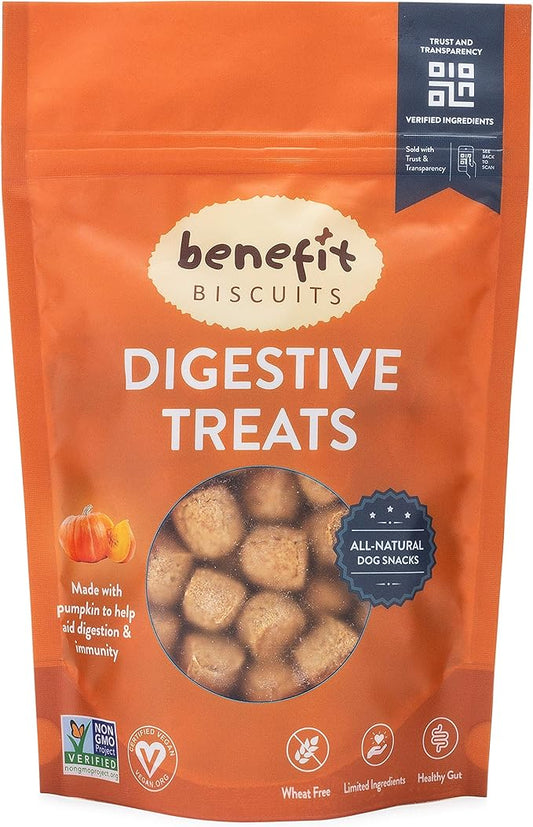 Benefit Biscuits, All Natural Dog Treats, Certified Vegan, Non GMO, Wheat Free, Healthy Dog Biscuits, Made in USA (Pumpkin, 7oz Bag)