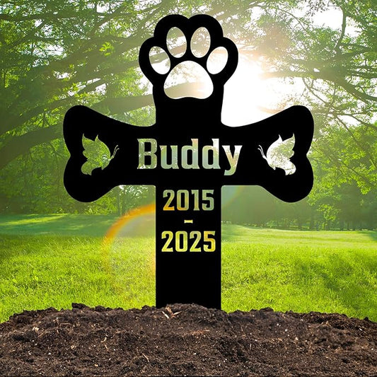 Custom Pet Cross Grave Markers Dog Outdoor | Memorial Burial Markers for Your Furry Friend | Cemetery Grave Pet Headstones for Dogs | Custom with Photo Resting Place Sign for Paw Companions