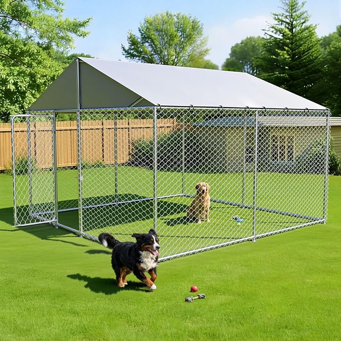 10x10 FT Outdoor Dog Kennel Heavy Duty Steel Dog House with Waterproof Roof, Secure Lock & UV Resistant Large Dog Cage for Garden, Patio, Backyard