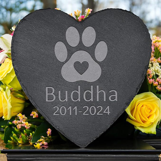 Pet Memorial Gifts, Pet Memorial Stone, Dog Memorial Gifts for Loss of Dog, Pet Remembrance Gift, In Memory of Dog Cat, Loss of Pet Sympathy Gift, Pet Loss Gifts - Paw Print with Heart(Heart-shaped)