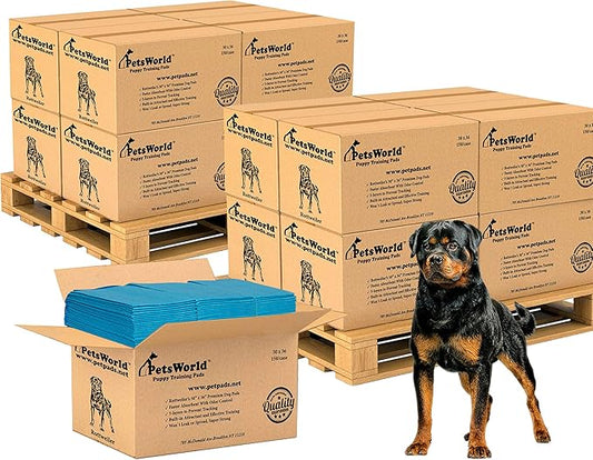 PetsWorld XL Dog Pee Pads 30"x36", 2,400-Count – Heavy Duty, Leak-Proof Potty Training Pads for Puppies & Large Dogs, Super Absorbent, Quick-Dry Disposable Pads with Odor Control