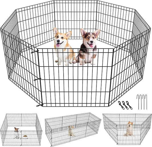 Pet Dog Playpen 24/30/36/42/48 Inch Metal Portable Dog Exercise Pen Indoor Outdoor Folding Yard Puppy Dog Fence for Small Medium Large Dogs 8 Panel