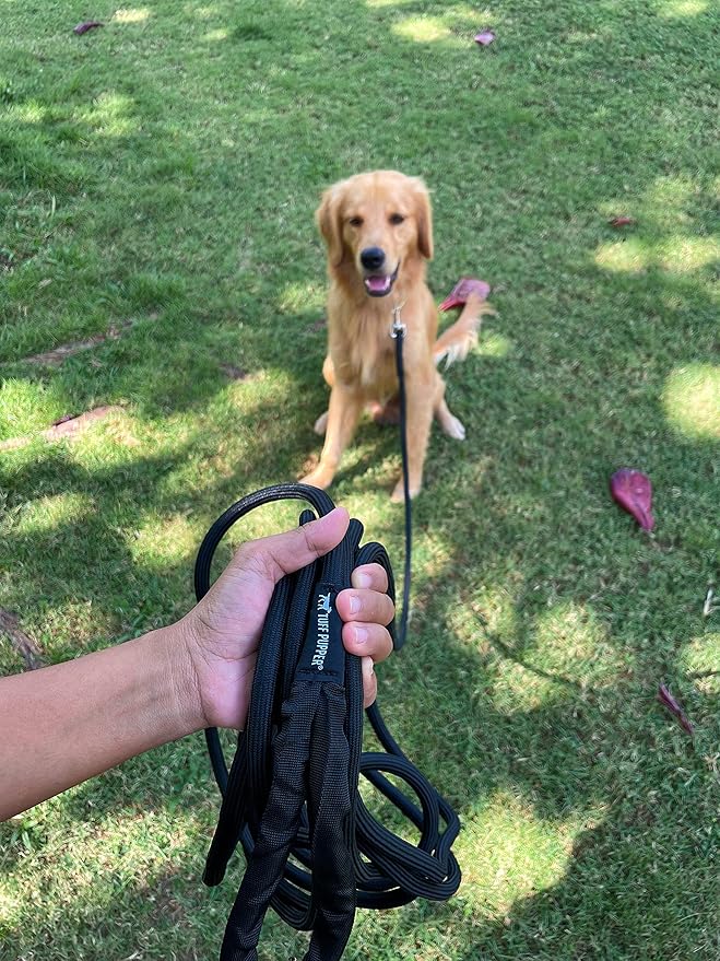 Tuff Pupper Heavy Duty 30 Foot Long Rope Leash for Dogs | Dog Recall Training Leash | High Visibility Strong Climbing Rope Leashes | Hand or Waist Worn | Stainless Steel 360° Clips for Tangle Free Use