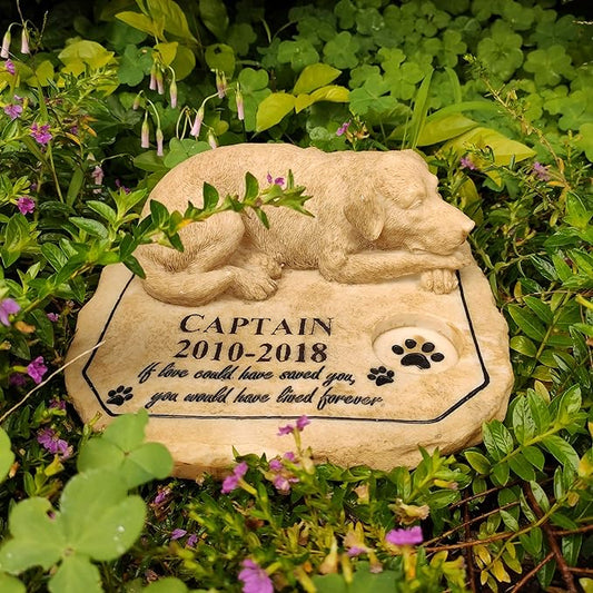 Personalized Dog Memorial Stones with Sleeping Doggie Statue, Custom Grave Stones Tombstone Headstones Engraved with Name for Loss of Dog Sympathy Gifts Outdoors Memorial Remembrance Gifts