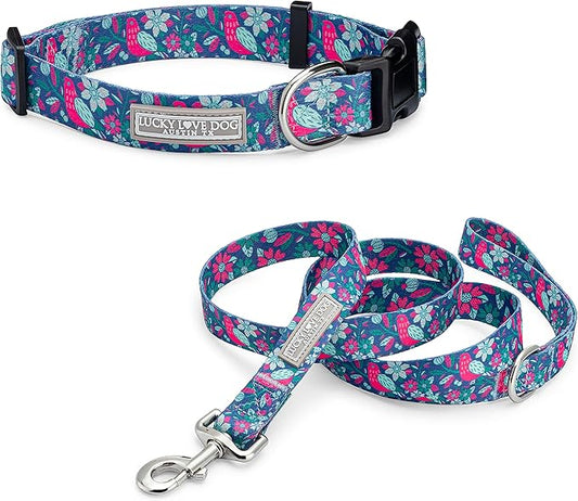 Lucky Love Dog Collar and Leash Combo, Vivid Floral Matching Girl Dog Leash and Collar Set for Small Dogs - (CarrieBelle Combo, Small)