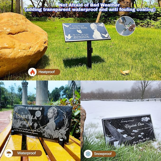 Human Memorial Stone Personalized, Customized Permanent Use Porcelain Photo, Grave Marker, Headstones for Graves, Grave Markers for Cemetery for Humans, Memorial Plaque Outdoors