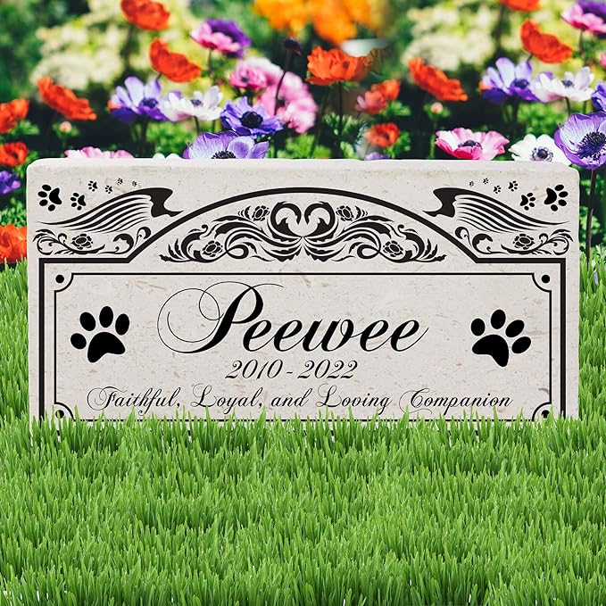 Personalized Pet Memorial Stone, 6x12 Custom Limestone Pet Grave Markers as Keepsake or Pet Remembrance, Thoughtful Pet Loss Gifts for Bereaved Pet Owners, Personalized Memorial Gifts (Peewee)