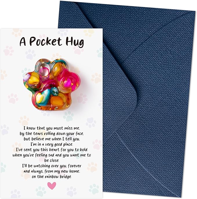 Loss Of Pet Sympathy Gift - Colorful Mini Paw Pocket Hug with Memorial Card Envelope Remembrance Bereavement Gift for Loss of Dog Cat Sympathy Favor Kid Adult Pet Lover Stress Relief Toy
