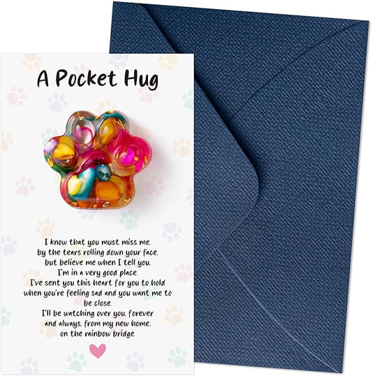 Loss Of Pet Sympathy Gift - Colorful Mini Paw Pocket Hug with Memorial Card Envelope Remembrance Bereavement Gift for Loss of Dog Cat Sympathy Favor Kid Adult Pet Lover Stress Relief Toy