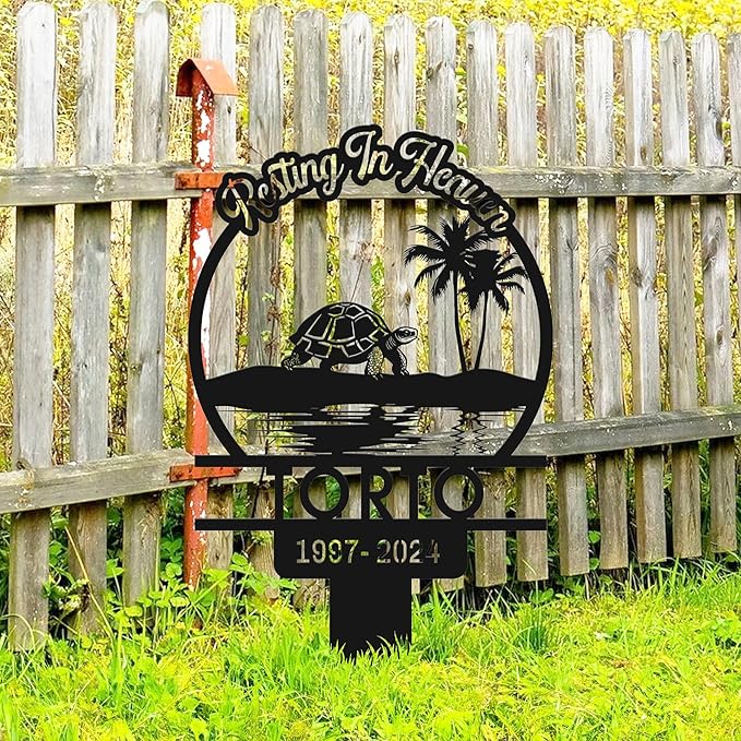Custom Turtle Memorial Stake, Metal Turtle Grave Marke,r Turtle Garden Sign, Outdoor Plaques for Garden Decor, Turtle Yard Stake, Loss of Turtle Gift, 8-24in