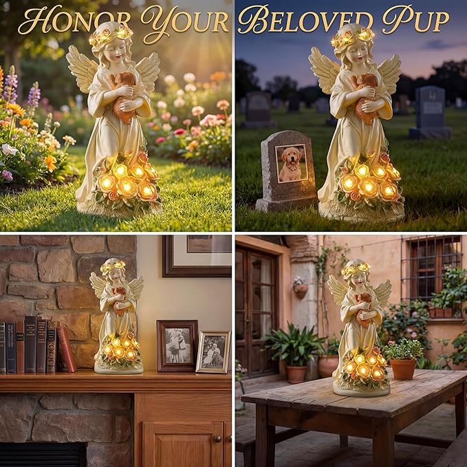 Chunful Dog Memorial Gifts Outdoor Resin Angel Puppy with Solar Light 10" Resin Pet Memorial Gift for Loss of Dogs Angel Dog Sympathy Gift for Garden, Patio, Lawn, Yard, Christmas Decor