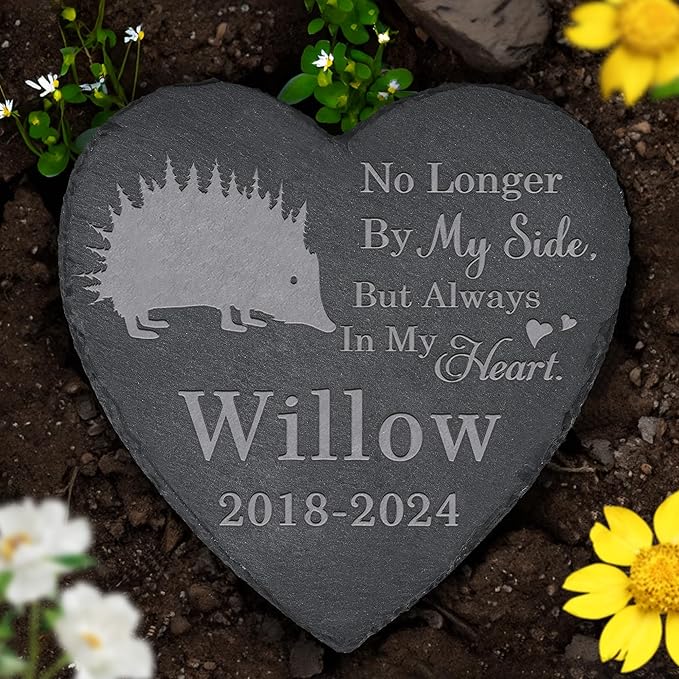 Hedgehog Memorial Stone Hedgehog Headstone - Memorial for Hedgehog - Loss of Hedgehog - Hedgehog Keepsake - Pet Remembrance Hedgehog - in Memory of Hedgehog (Heart-Shaped)