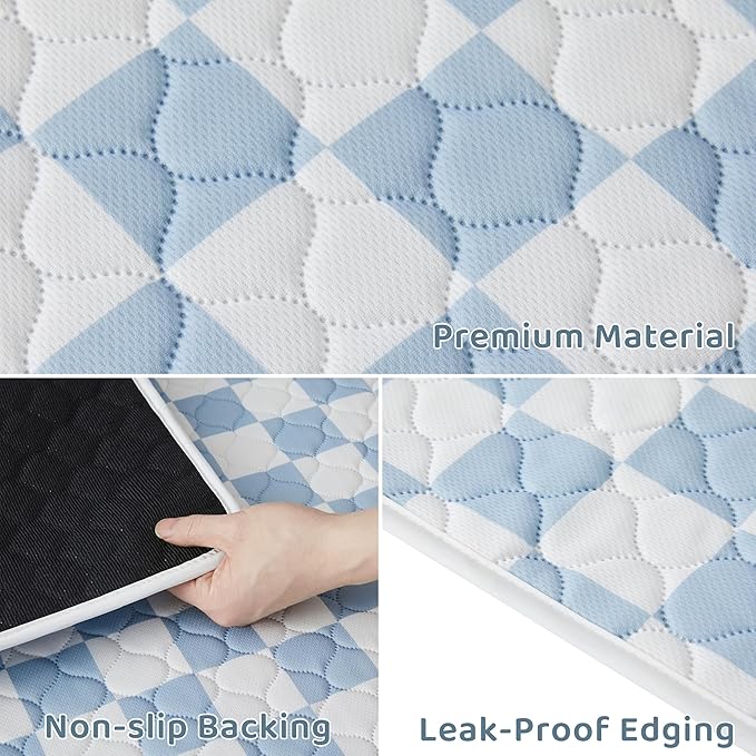 Ralxion 2 Pack Blue Checkered Washable Pee Pads for Dogs, Checkered Reusable Dog Pee Pads, for Puppy Playpen, Crate, Whelping Box, Potty Training, Cute Aesthetic Absorbency, Leak-Proof Non-Slip, Large