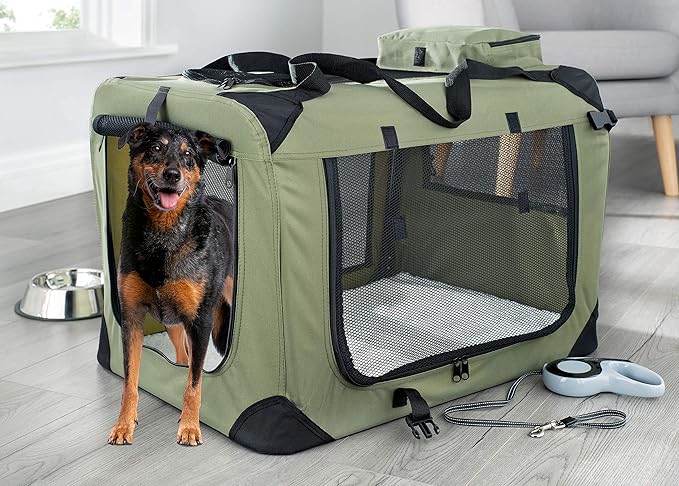 MOOL Lightweight Fabric Pet Carrier Crate for Dogs, Cats or Small Animals, Green