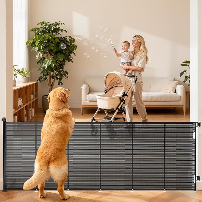 Retractable Baby Gate for Stairs, 48" Tall X 120" Wide Mesh Dog Gate Indoor, Child Gate for Doorways, Hallways, Deck, Indoor Outdoor Pet Baby Safety Essentials for Home, Black (2 Pack)