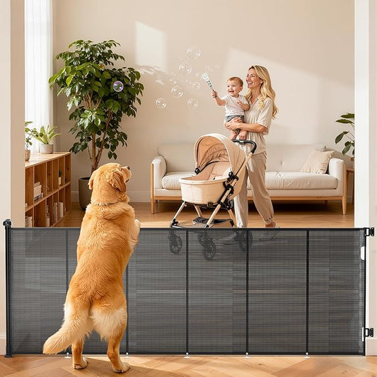Retractable Baby Gate for Stairs, 48" Tall X 120" Wide Mesh Dog Gate Indoor, Child Gate for Doorways, Hallways, Deck, Indoor Outdoor Pet Baby Safety Essentials for Home, Black (2 Pack)