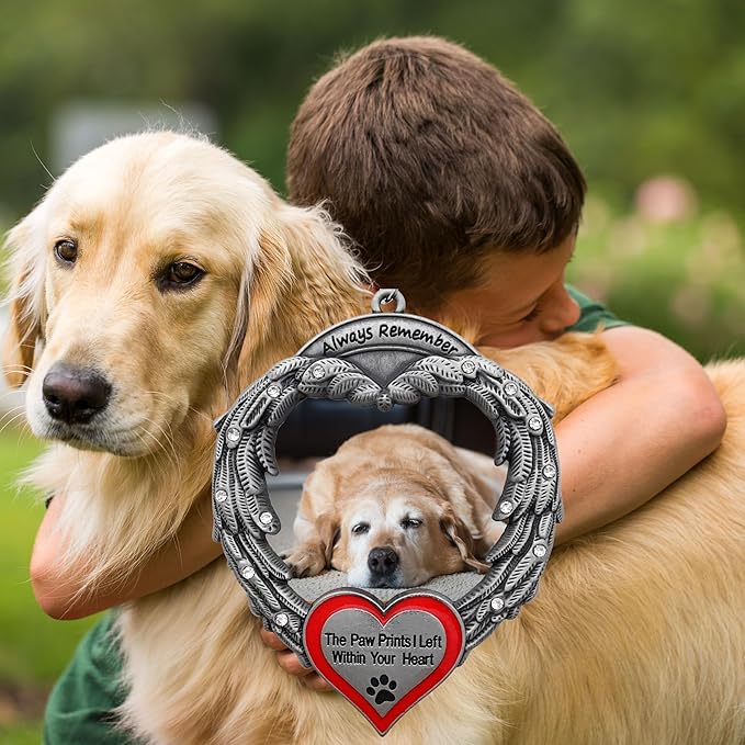 Pet Memorial Photo Christmas Ornament - Always Remember The Paw Prints I Left Within Your Heart - Gift Bag - Choose The Customized Option We Will Insert Your Photo - 4" H x 3" W