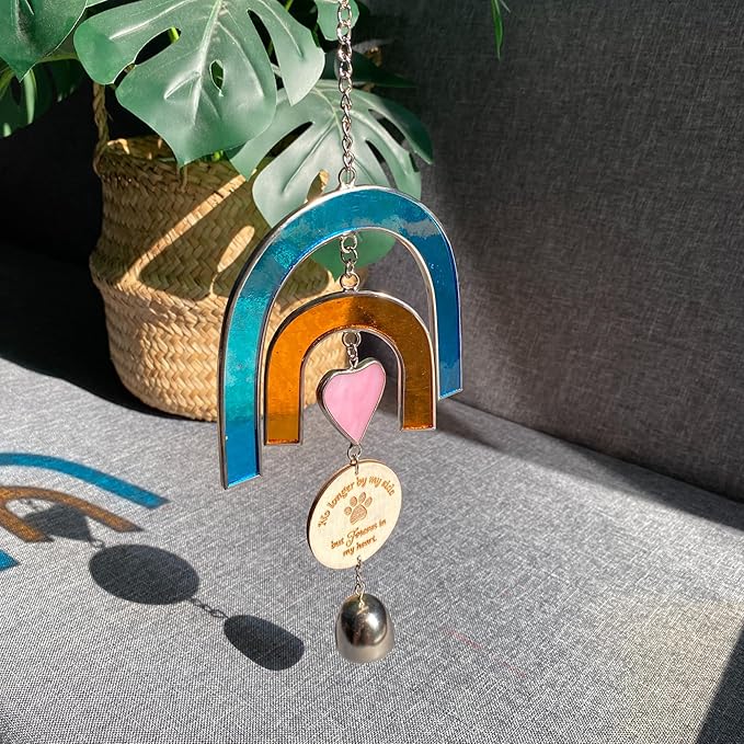 Pet Memorial Wind Chime, Stained Glass Suncatcher Rainbow Bridge Dog Memorial Gifts, Memorial Gifts for Loss of Dog Passing Away Gift, Pet Memorial Gift for Dogs, In Memory Of Dogs, Bereavement Window