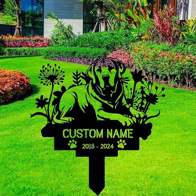 Custom Labrador Memorial Grave Marker Metal Sign, Personalized Dog Memorial Garden Stake, Dog Burial Markers with Name Engraved, Pet Headstones for Dogs, Cemetery Decoration, Customized