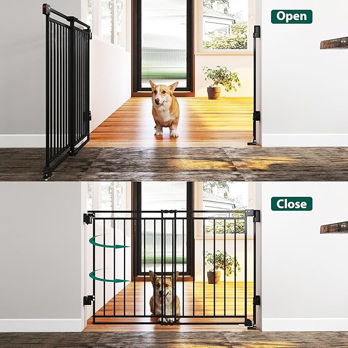 26.5-43" No Bottom Bar Baby Gate for Stairs and Doorways, 29" Tall Hardware-Mounted Baby Gate for Top and Bottom Stairs, Auto-Close Dog Gate Indoor with Extra Wide Walk Thru